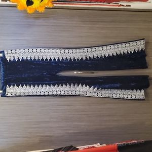 Blue crushed velvet bell bottoms